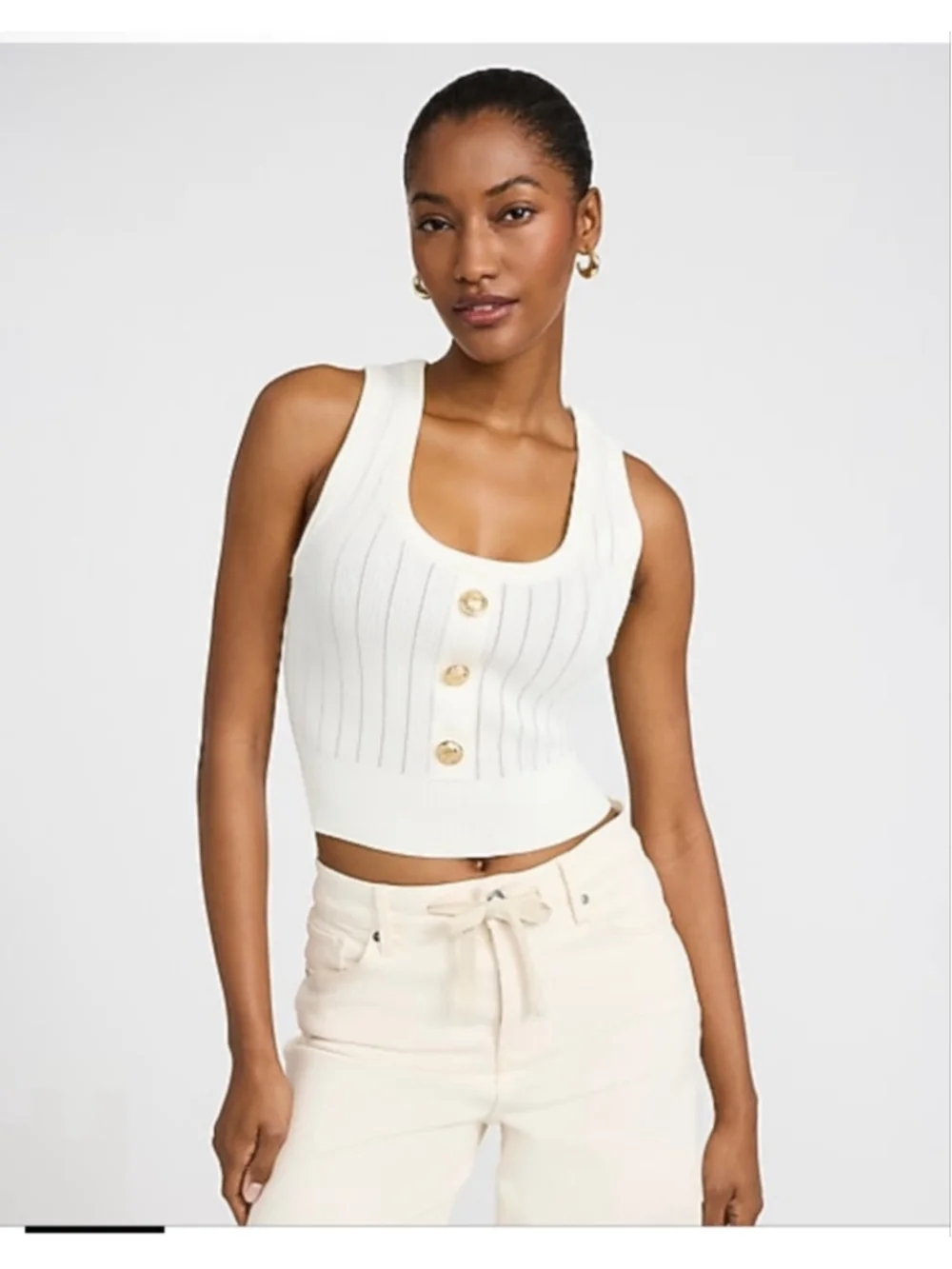 Express White Ribbed Knit Crop Top - Picture 1 of 4